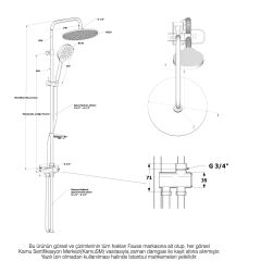 Fause Teleskopik Kolonlu Tepe Duş Seti 3 Fonksiyon El Başlıklı KDS121-2