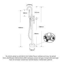 Fause Ayaklı Yerden Küvet Bataryası Adonis Altın Gold KKB105-G