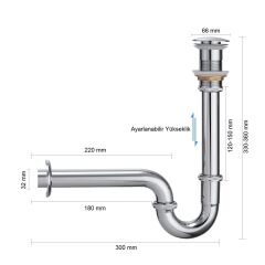 Fause Pop-up Basmalı Paslanmaz Çelik Metal Lavabo Sifonu KSF101